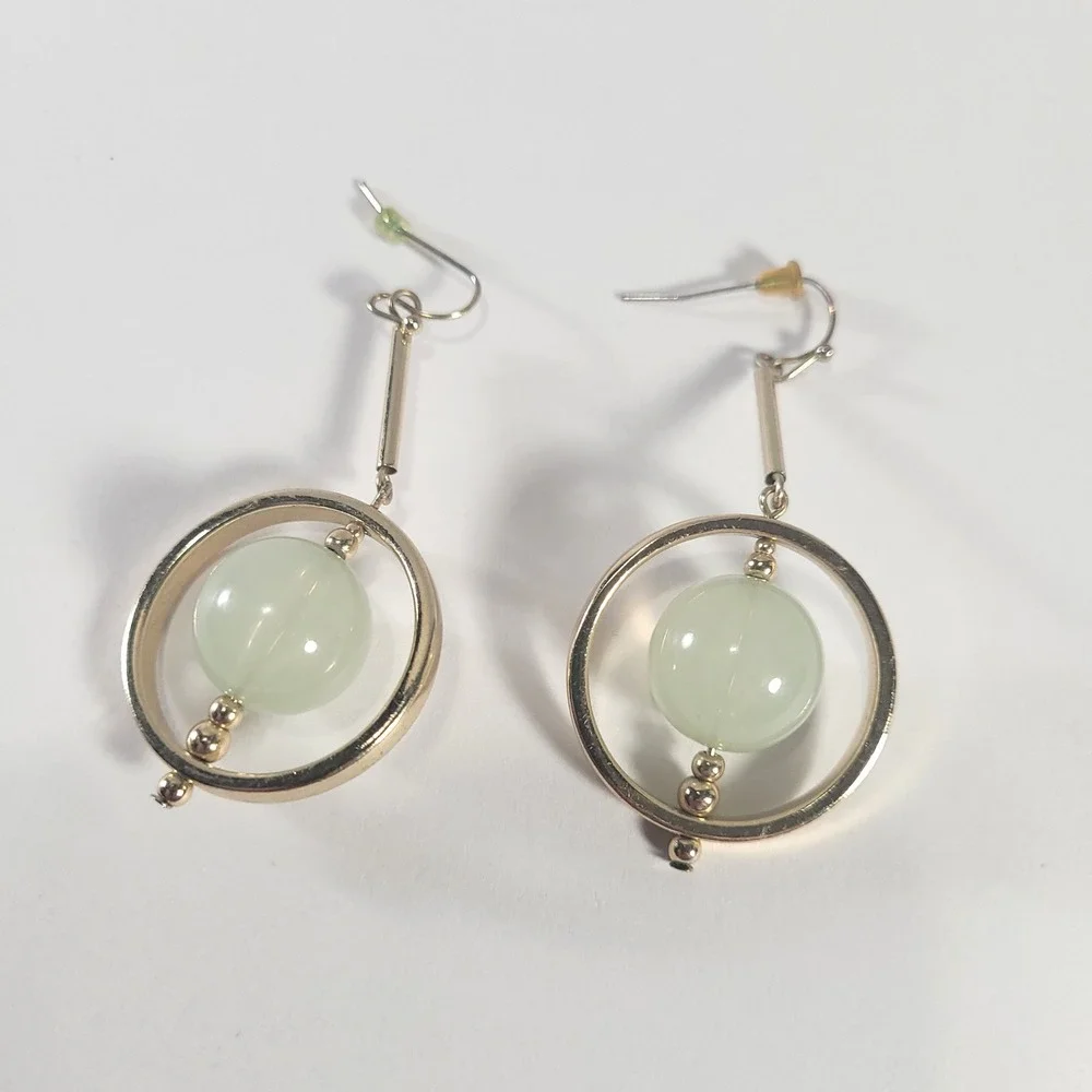 Geometric Drop Earrings Womens Gold Green Orb Circle Dangle Costume Jewelry